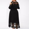 Flare Cold Shoulder Dress Plus Size Women High Waist Embroidery Lace Patchwork Short Sleeve