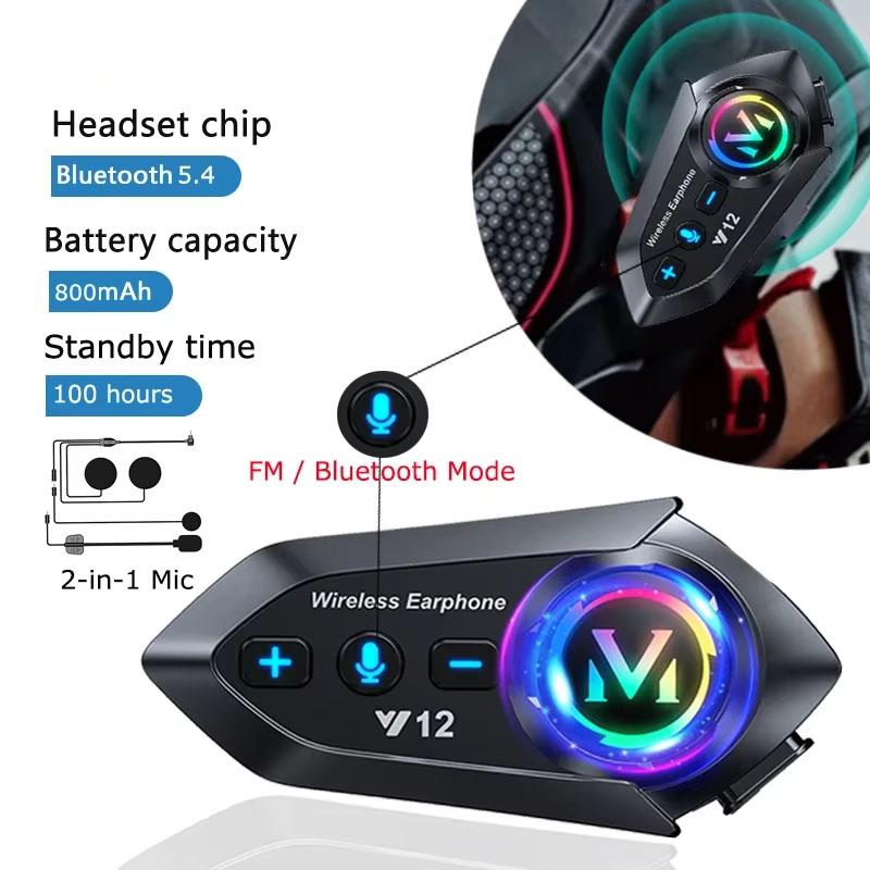 Y12 Dual Mic Motorcycle Helmet Headset Wireless Hands-free Call Phone Kit Waterproof MP3 Music Player Speaker Earphone