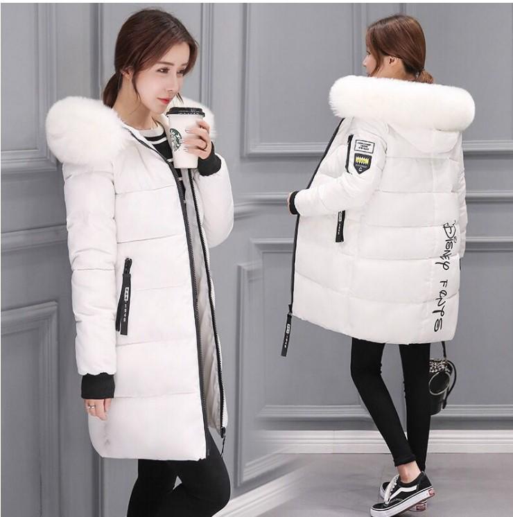 Women's Mid-Length 2024 Winter Cotton Coat with Large Fur Collar - European, American, and Korean Style, Plus Size, Thickened.