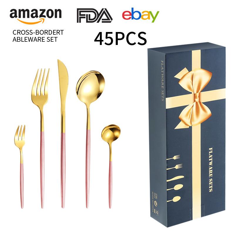 Edelstahl Besteck 45 Teile Hotel Western Steakmesser Gabel und Löffel Geschenkset