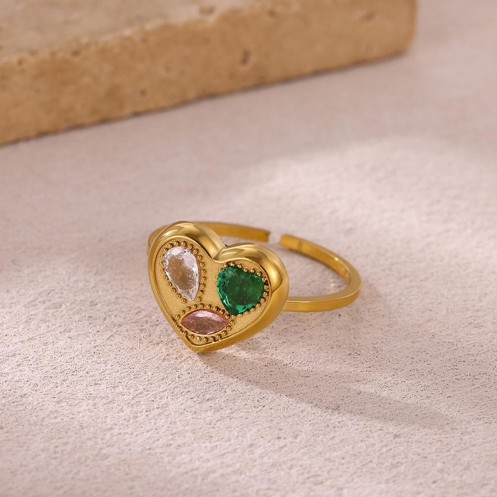 Vintage Romantic Green Stone Anillos Women Geometric Irregular Rings Stainless Steel Gold Color Waterproof Jewelry Elegant Party