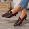 Fashion French Retro Temperament Low-heeled Shoes Women's Spring New  Pointed High Heels Small Leather Shoes Large Size 43
