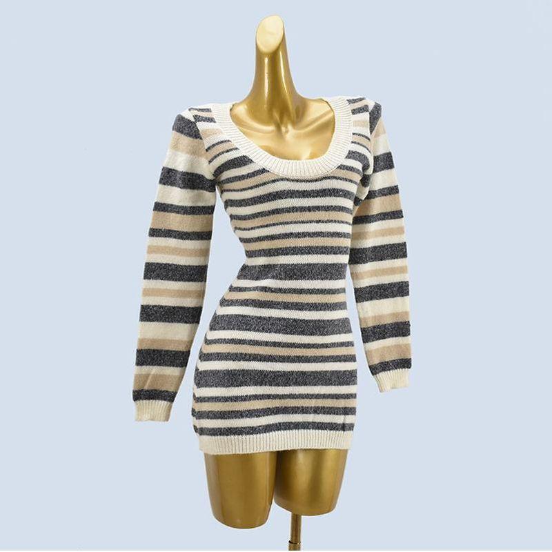 Spring & Fall New Arrival South French Holiday Sexy Striped Fashion Color Block Skinny Dress Female Casual Short Hip Skirt