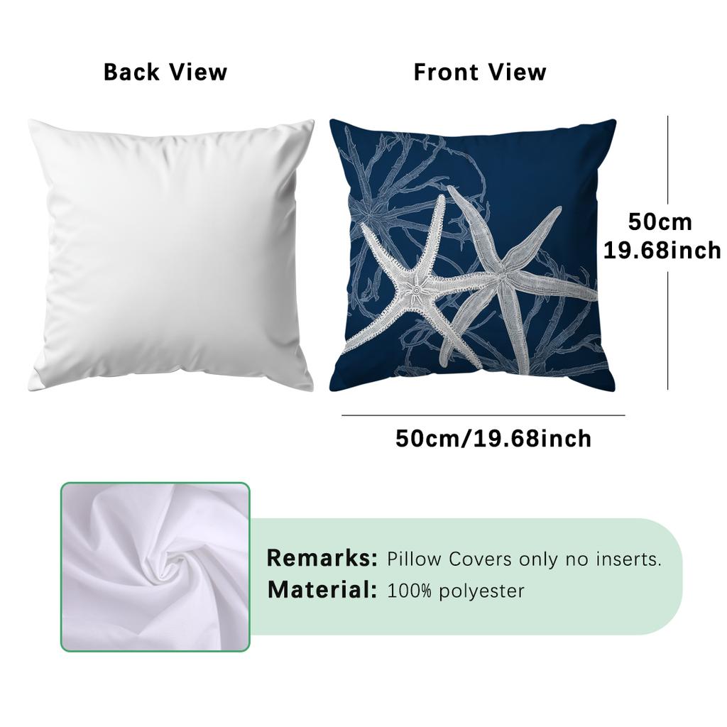 50X50Cm Starfish Coral Pattern Pillowcase 100%Polyester Living Room Bedroom Sofa Office Cushion Case Home Decoration
