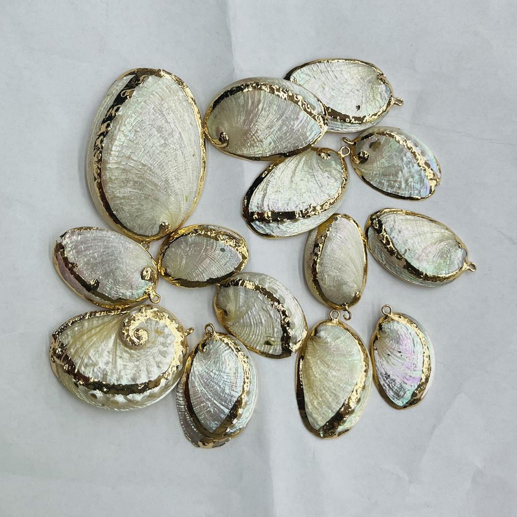 3Pcs, White Shell Zinc Alloy Pendant with Golden Edges, Boho Handmade Irregular Charms for Jewelry Making DIY Necklace Accessories, Unisex Crafts