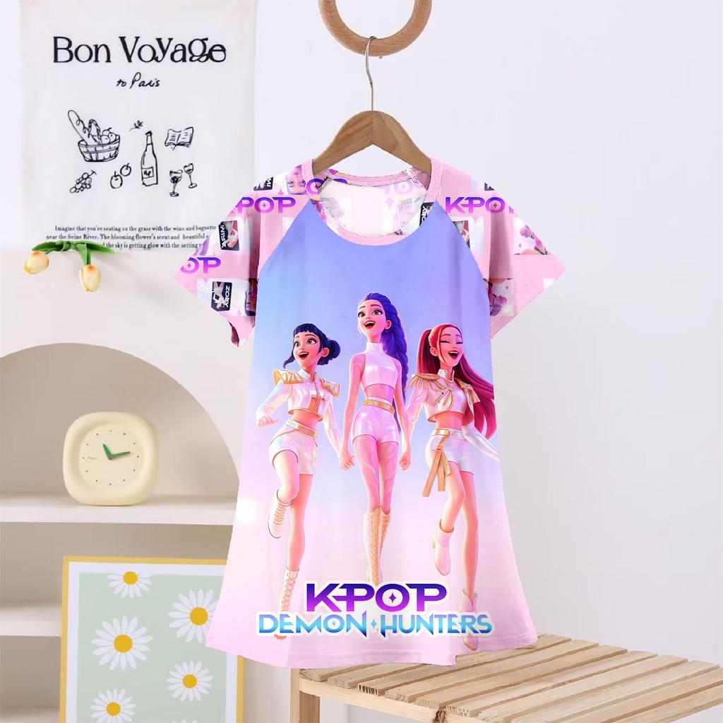 Kids' Summer Princess Pajama Dress - Cartoon Demon Slayer Theme