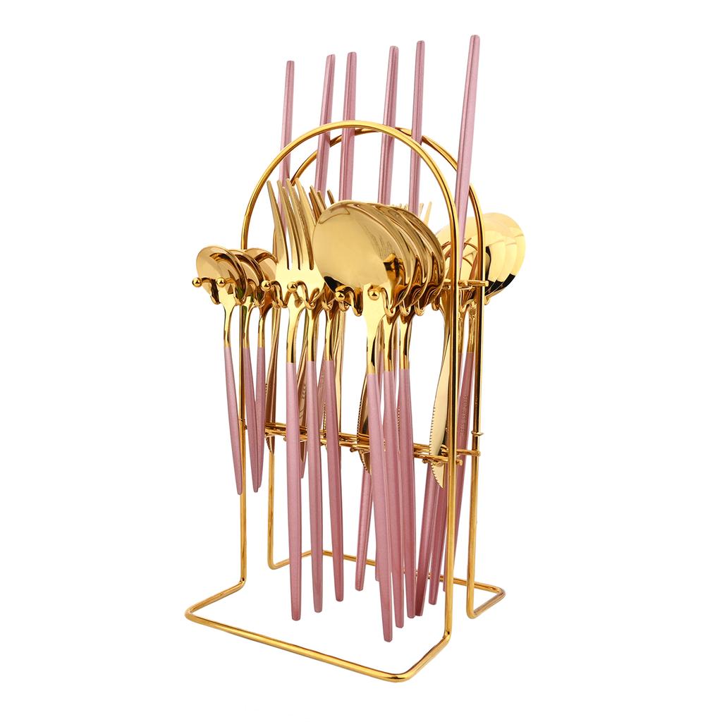 Set de tacâmuri din oțel inoxidabil Jankng Gold 24 buc. Set de tacâmuri occidentale cuțit furculiță lingură de cafea