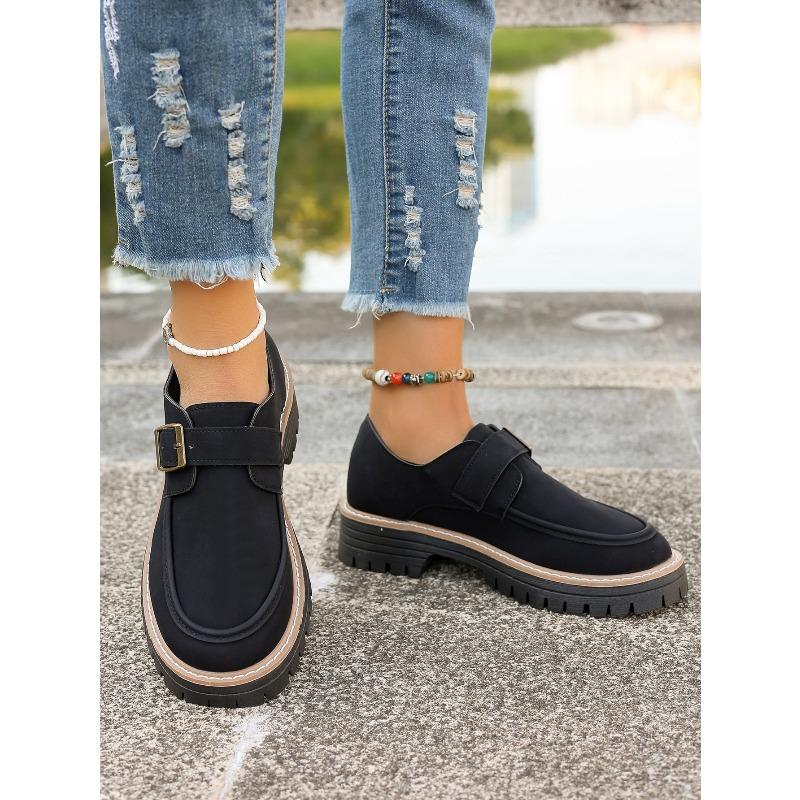 Plus Size British Style Height-Boosting Chunky Sole Leather Mary Jane Loafers for Women 2025 New Vintage Loafers