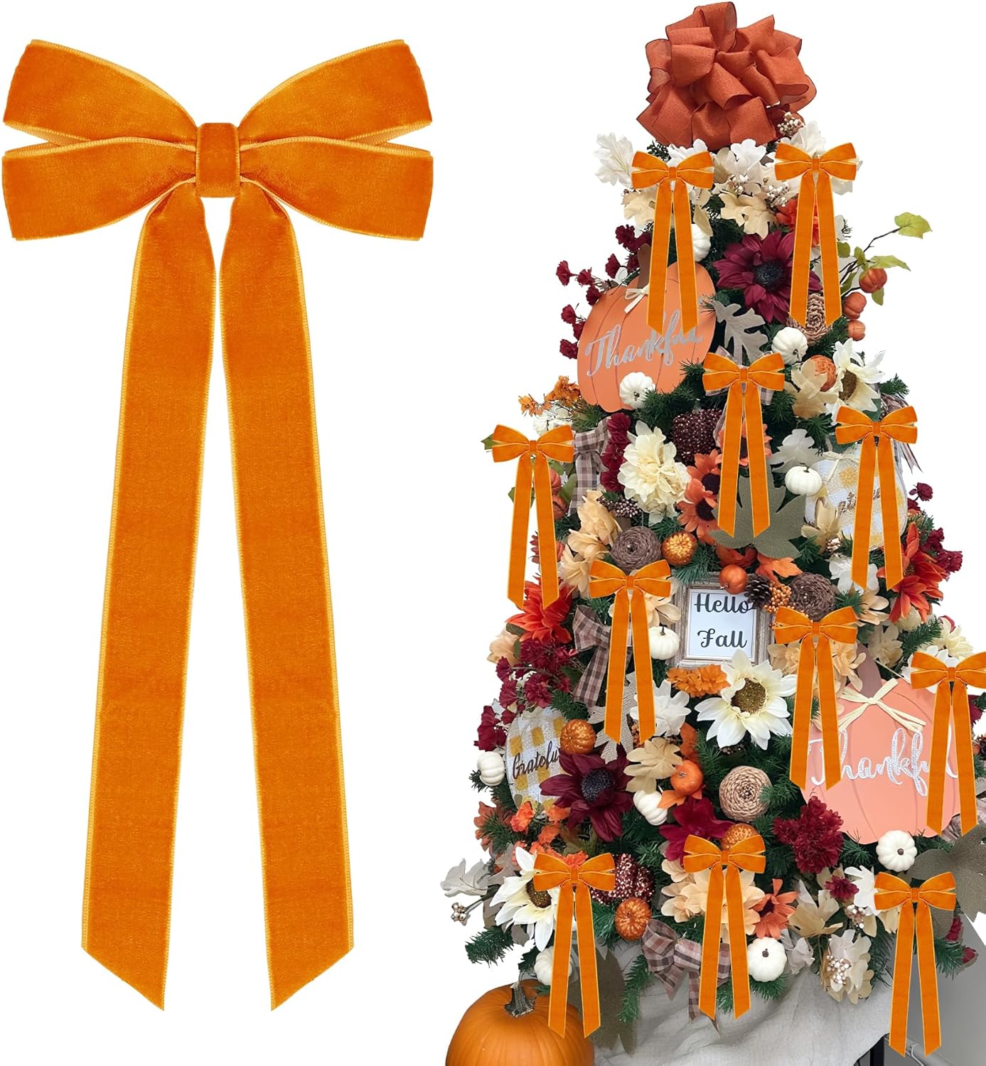 

12Pcs Velvet Ribbon Bows Christmas Tree Decorations Xmas Ornaments for Tree Home Party Front Door Wreath Garland Holiday Decor помаранчевий