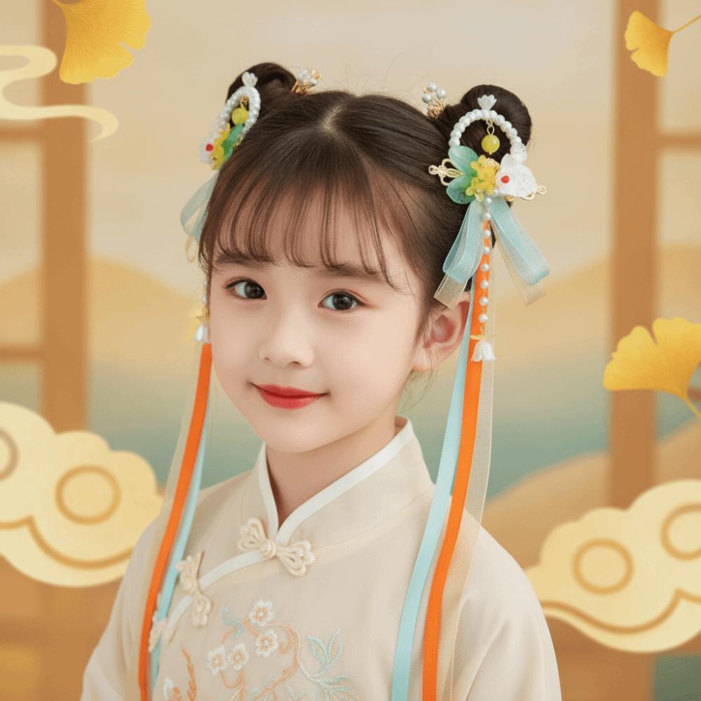 1 Pair Long Ribbon Hanfu Hair Clip Flowing Tassel Ribbon Bows Hairpin Hanfu Dress Up