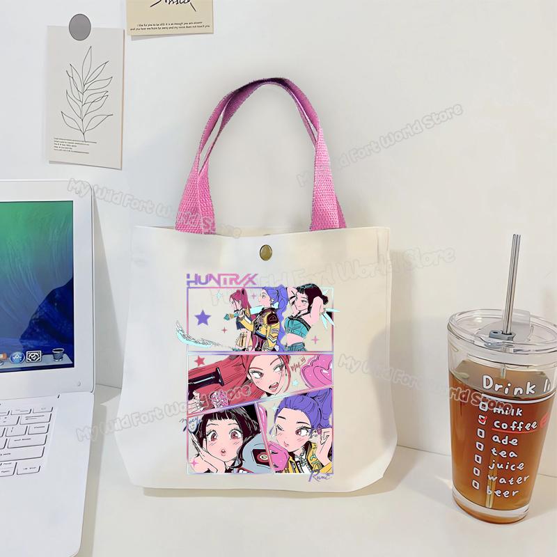 Perfect KPop Demon Hunters Women Canvas Handbag Rumi Mira Zoey Girl Tote Bags Portable Female Phone Pouch Cute Cartoon Shopping Bag