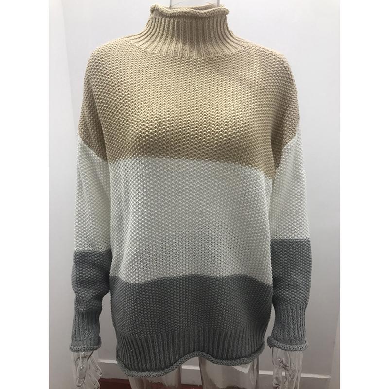 Autumn and Winter Long Sleeve Casual Plus Size Knitted Sweater Women Striped Turtleneck Pullover Sweaters Women Elegant Vintage Loose Knitwears 24956