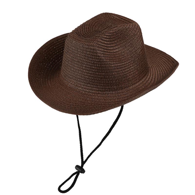 Retro Ein-Wort-Zylinderhut Western Cowboy Strohhut Vielseitiger Jazzhut Frühling und Sommer Herren- und Damen-Outdoor-Sonnenhut