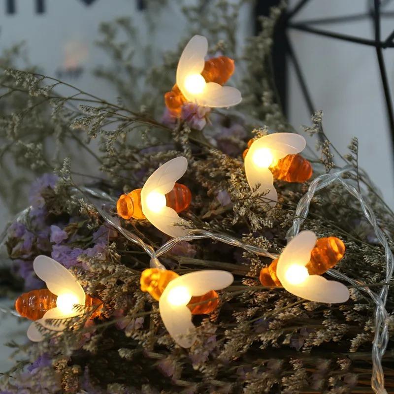 

2026 Гирлянды с пчелами 10/20/40/80 светодиодных огней Мини Винтажные Рождественские Хэллоуин Декоративные Гирлянды Патио Сад Дом 3M 20LED