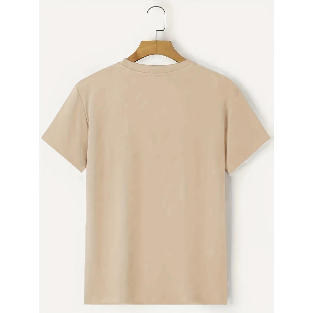 Eiffel Graphic T-shirt, Men's Casual Solid Color Slightly Stretch Round Neck Tee For Spring Summer