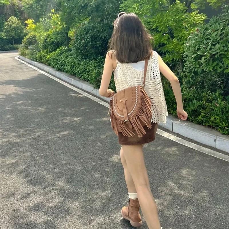 

2026 Retro Tassel Bag Imitation Suede Saddle Fashionable Trend All-matching Single-shoulder Slanting Female верблюд
