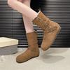 Plush Mid-Tube Boots Women Winter Suede Metal Buckle Warm Belt Buckle Flat Cotton Shoes