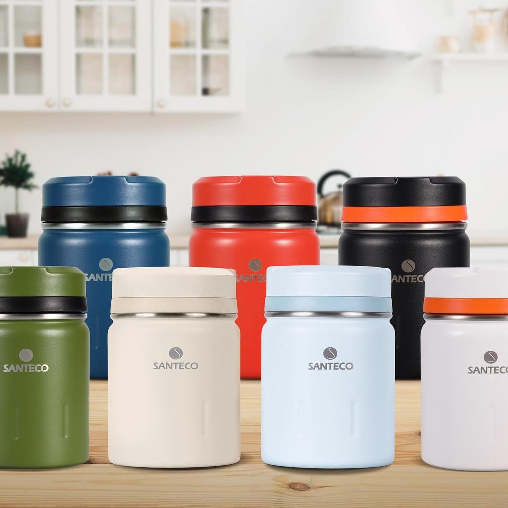 SANTECO Vacuum Insulated Soup Wide Insulated Lunch and Dedicated Bag Perfect for Picnics and Club Light Blue Jar, 500ml, Mouth, Jar, Spoon, Included,
