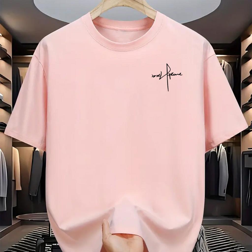 Men's Summer 100 Cotton Fashionable Casual Sports Loose Plus Size Personalized Letter Printed Round Neck Short Sleeved T-shirt