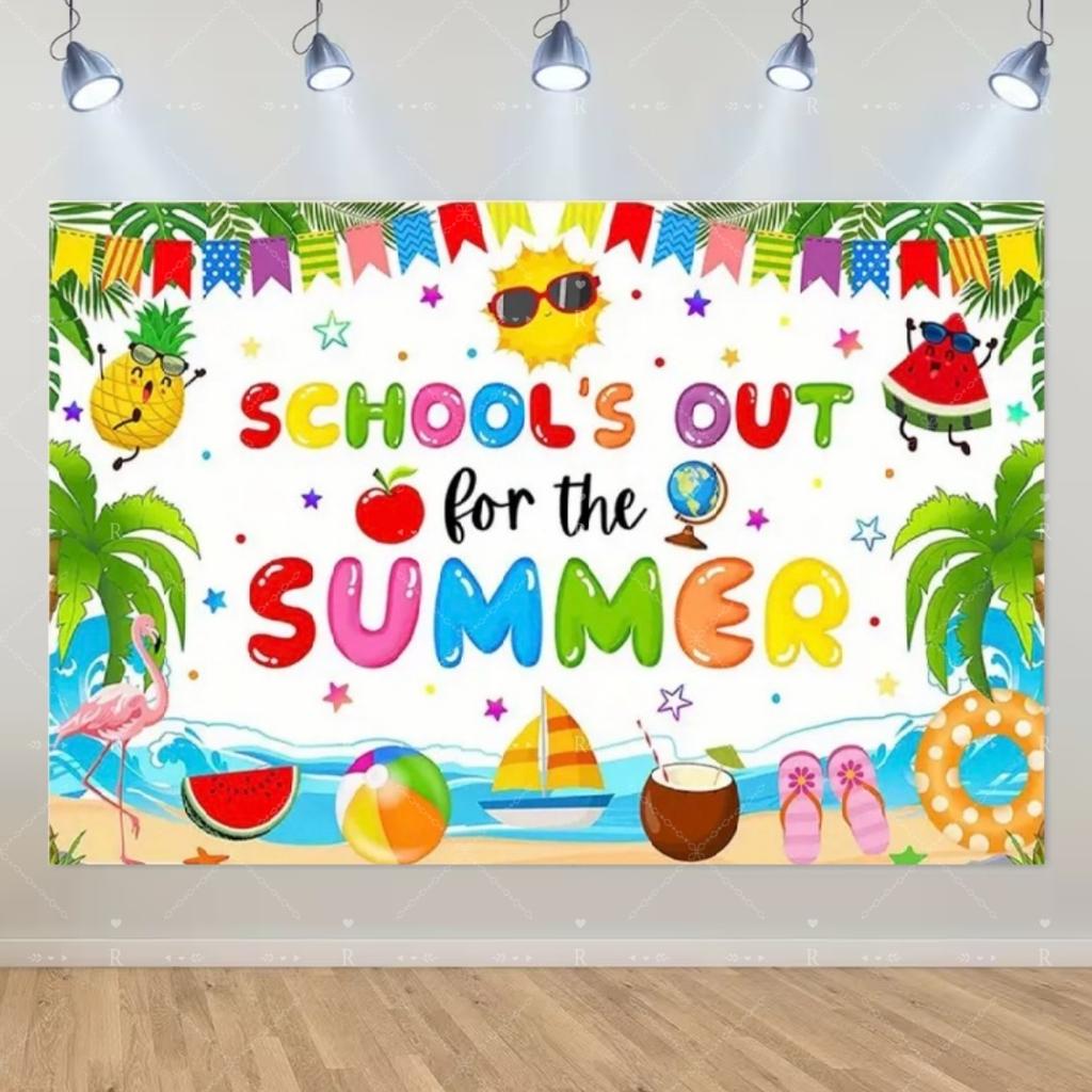 School's Out for Summer Theme Background Summer Pool Party Decoration Backdrop Baby Shower Props Photography Banner Supplies