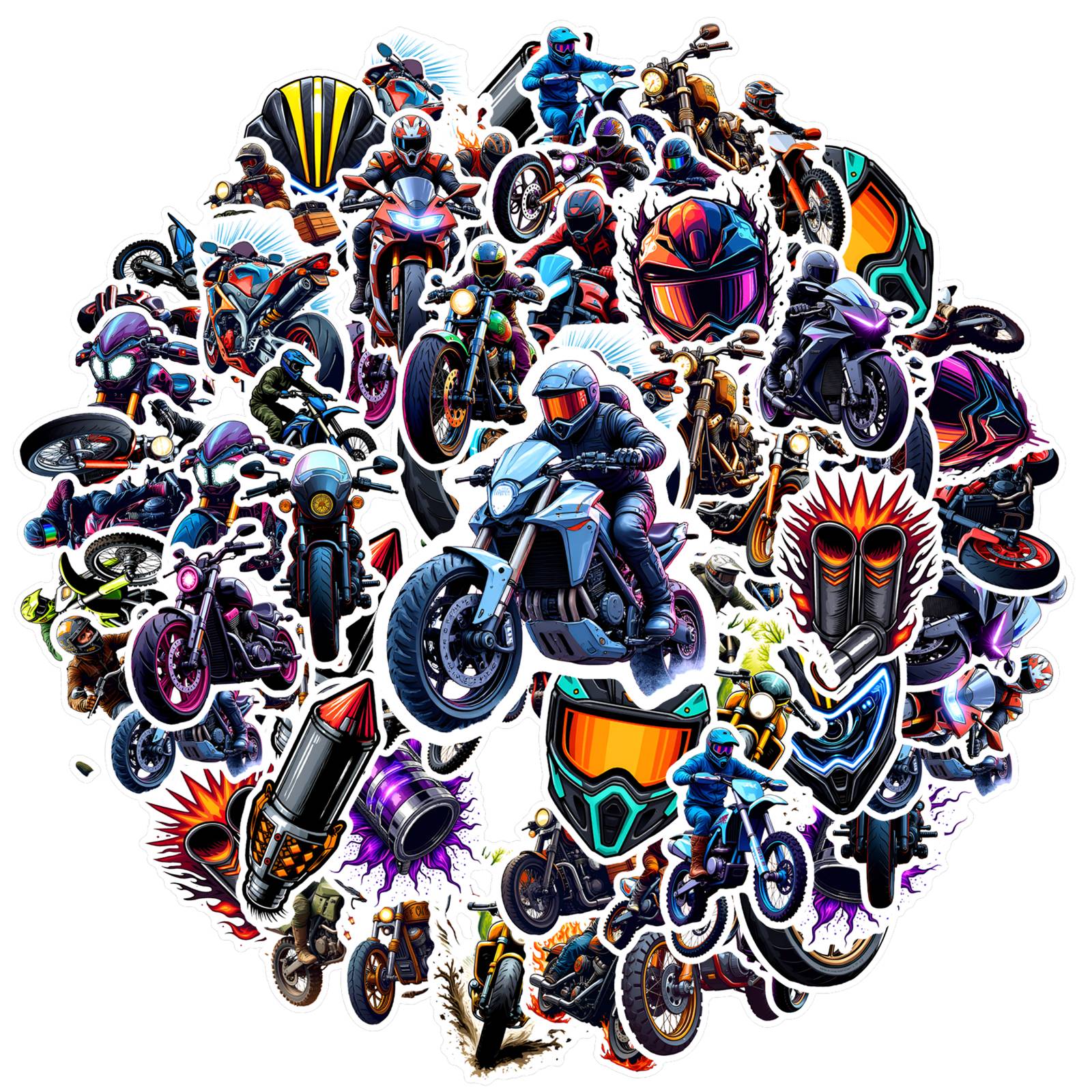 35pcs-50pcs Dynamic Motorcycle Stickers Vibrant Adventure Graffiti Decals Funny Stickers For DIY Phone Laptop Scrapbook Bike