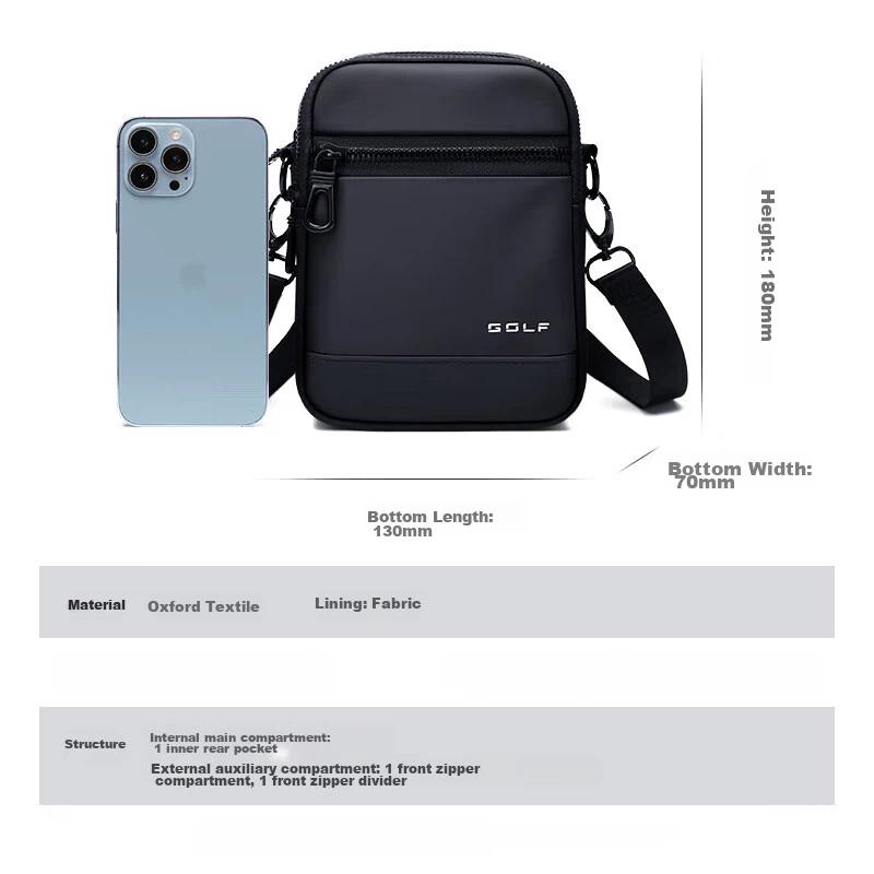 GOLF Casual Crossbody Bag, Lightweight Phone Pouch, Water-Resistant Sport Bag, Black