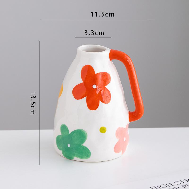 Colorful Flower Flower Vase Floral Arrangement Accessories Handle Pot Ceramic Vase Home Decoration Accessories Plant Pot