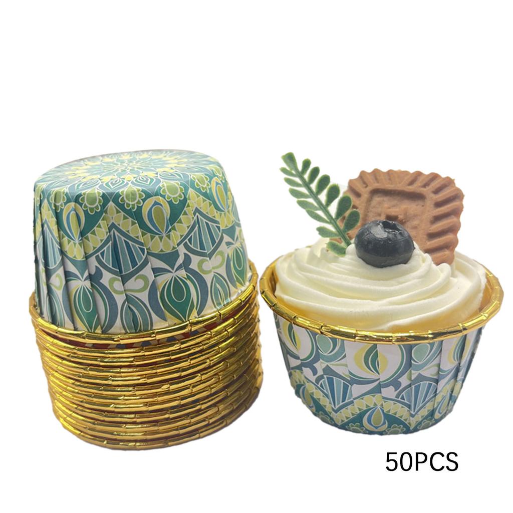 50pcs Bohemian-Print Muffin Cups Aluminium Foil Cupcake Cases Heat Resistant Baking Cup Disposable Cake Pan For Home Kitchen
