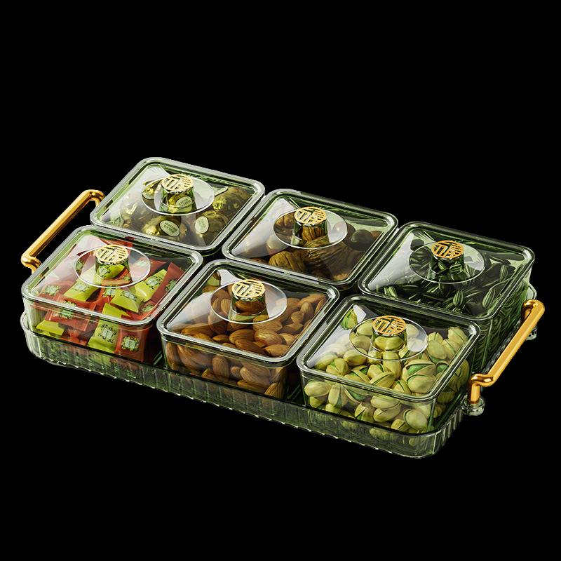 Changbaosen 6-Compartment Divided Snack & Candy Platter with Lid