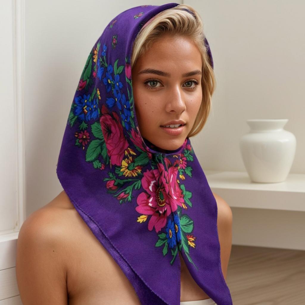 Russian Ethnic Flower Print Headscarf for Women Fashionable and Comfortable Polyester Bandanas Headwrap for Winter Wear