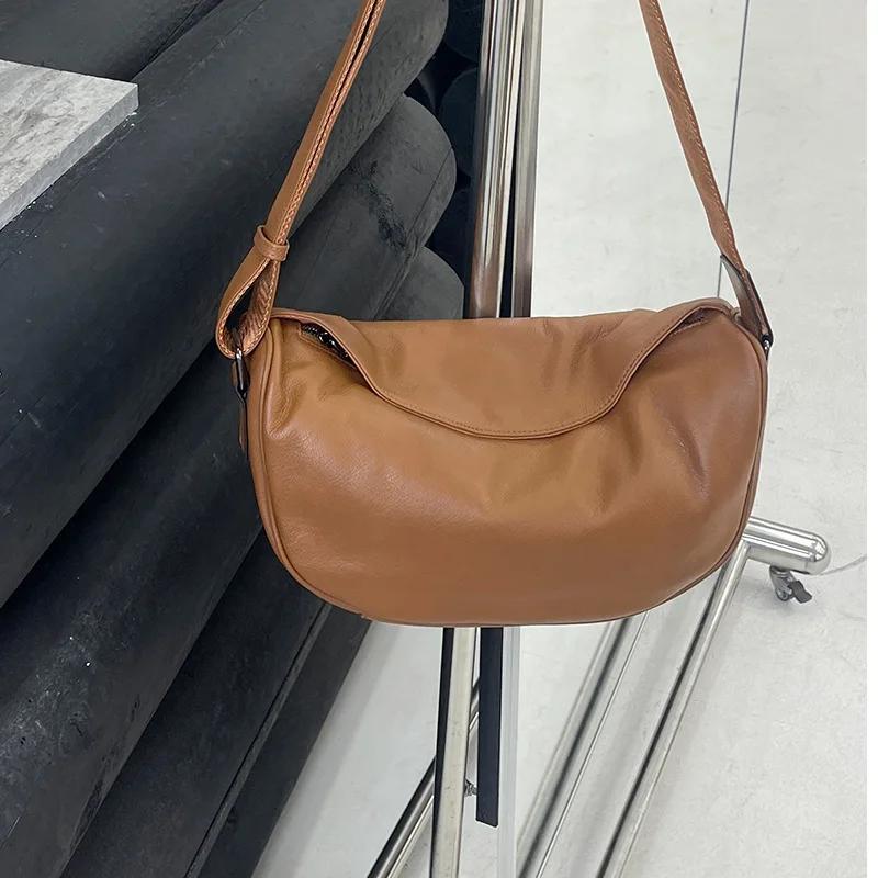 Ladies Soft Cowhide Retro Hobos Crossbody Bags Women's Cow Genuine Leather Handbags Female Luxury Fashi Shoulder Bags For Lady