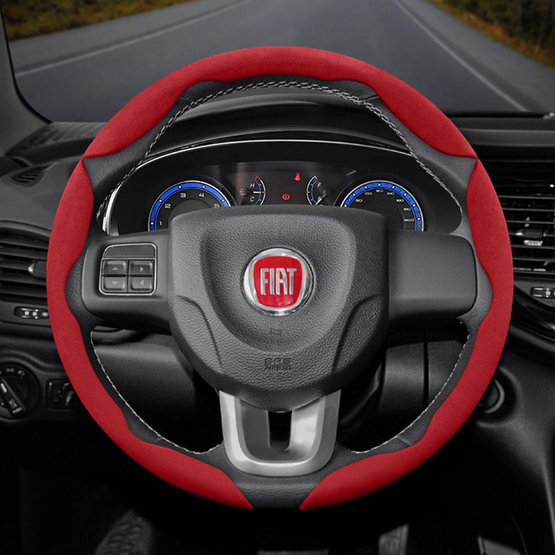 zkfan8 Suitable for Fiat Anti-Slip Buckle Segmented Suede Steering Wheel Cover Suitable for 500 Grande Punto Evo 169 Ducato Bravo Tipo Linea Albea
