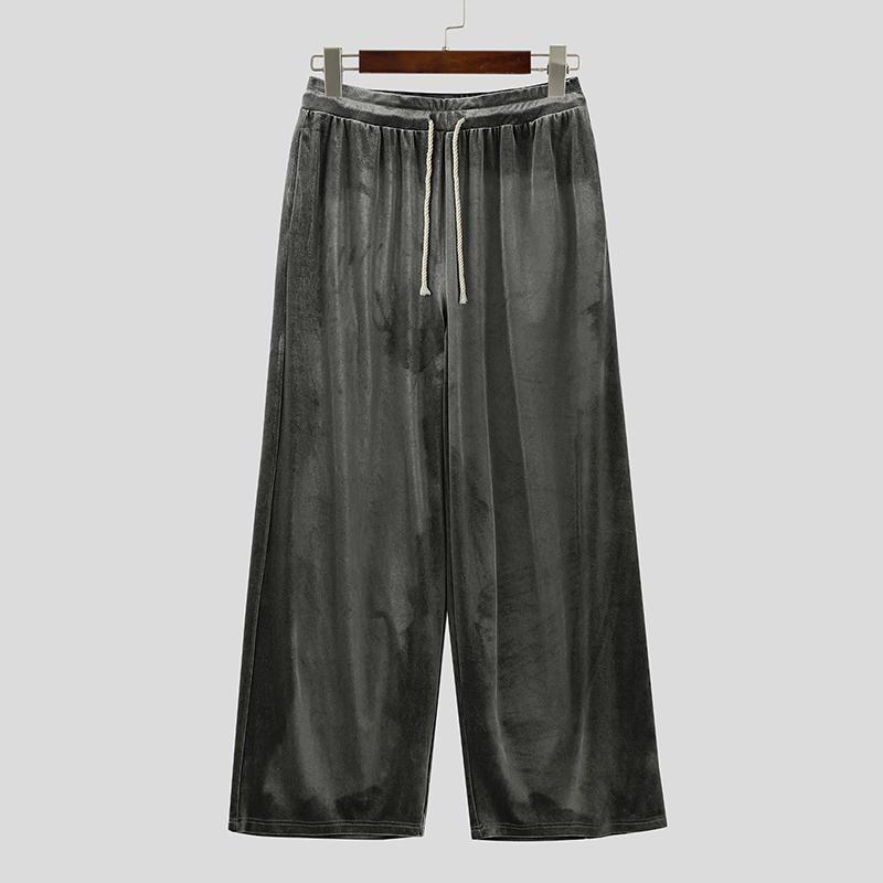 

INCERUN Мужские однотонные вельветовые повседневные свободные длинные брюки на резинке с кулиской 5XL серый