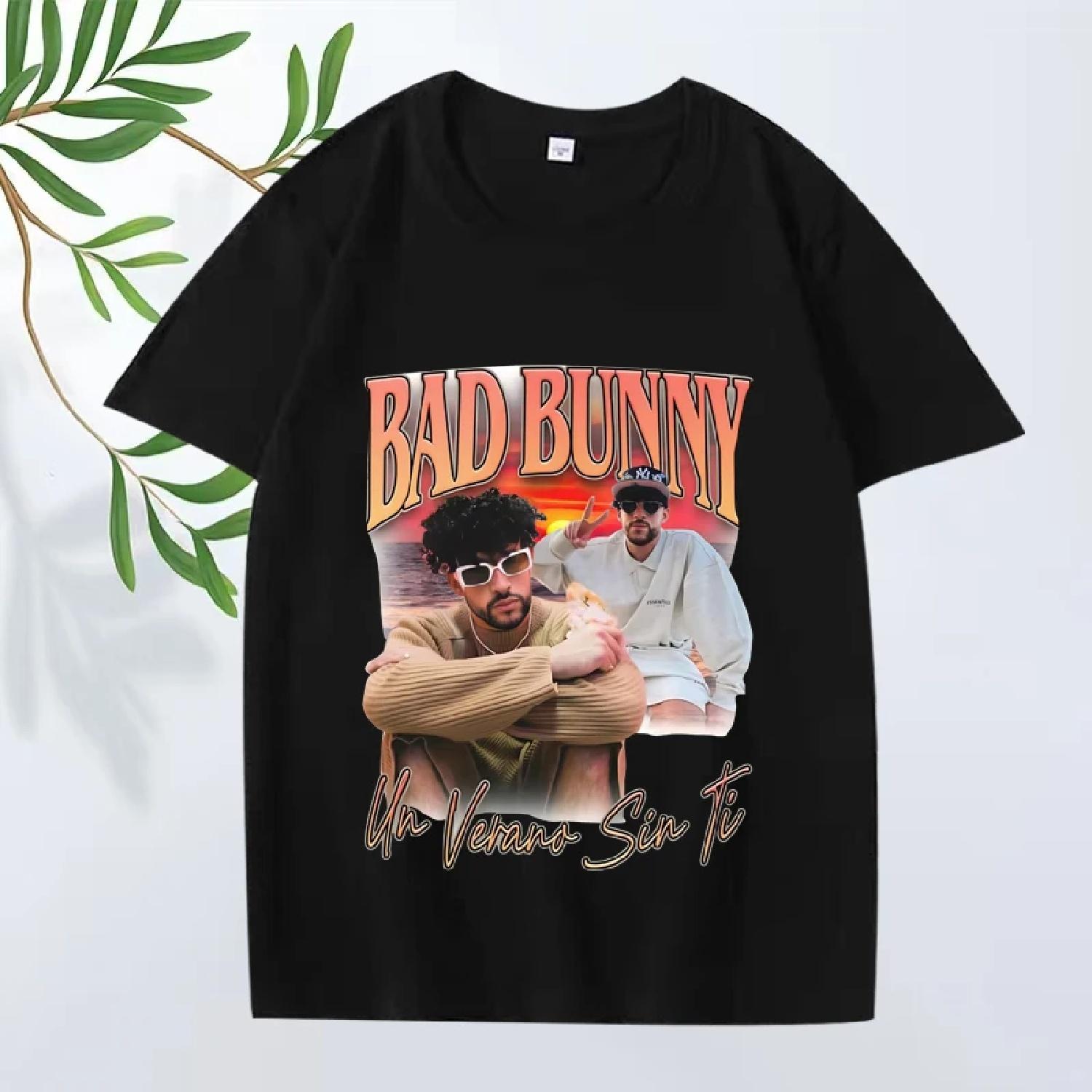 

Bad Bunny Posters graphic T Shirts men women Oversized 100% Cotton streetwear fashion short sleeve top Summer print Unisex tops S чёрный