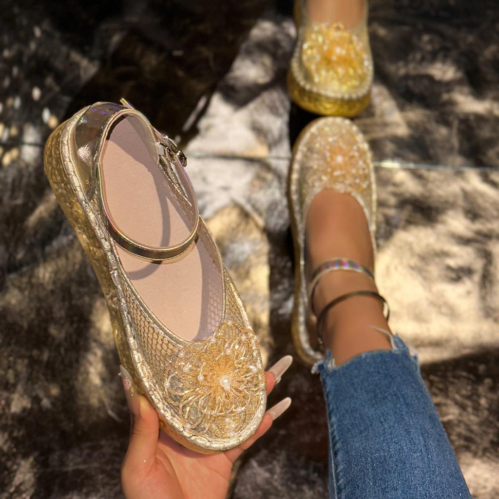 Fashion Women's Floral Embroidery Slip On Shoes Comfortable Hollow Out Mesh Shallow Shoes Mid Top Platform Walking Shoes