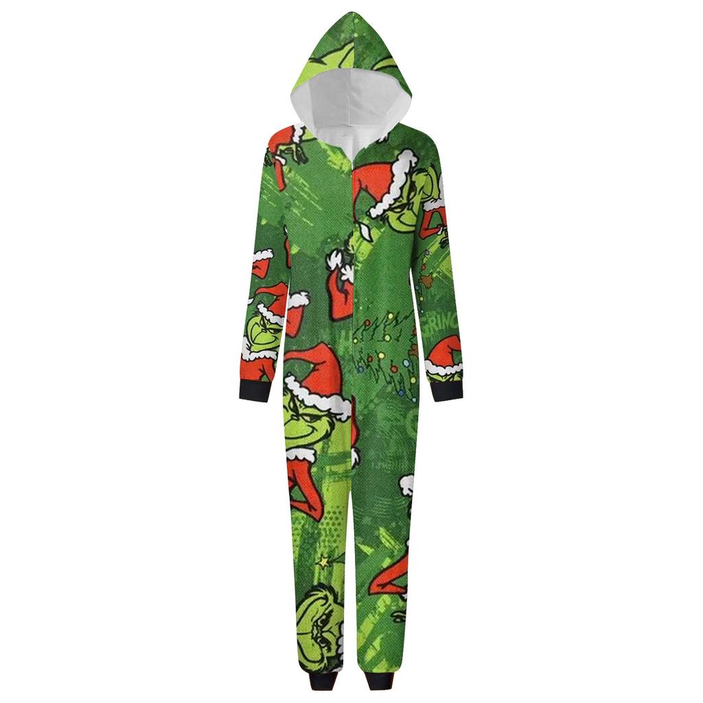Parent-Christmas Printed Parent-Child Hooded Zip One-piece Homewear