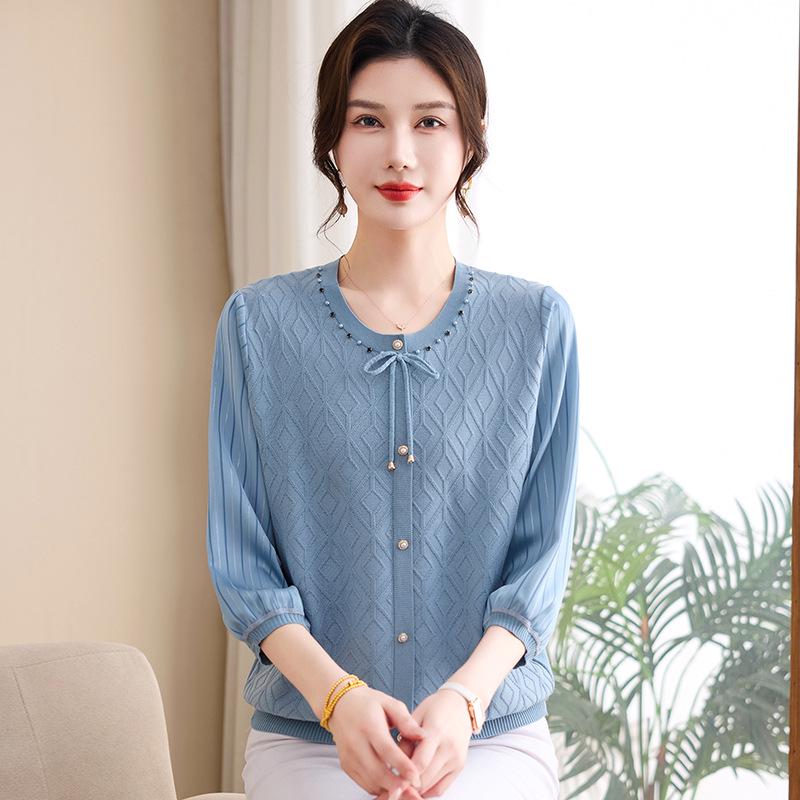 

Chic Spring Gauze Knit Top for Mature Women - 3/4 Sleeve T-Shirt 3XL (140-160 lbs)