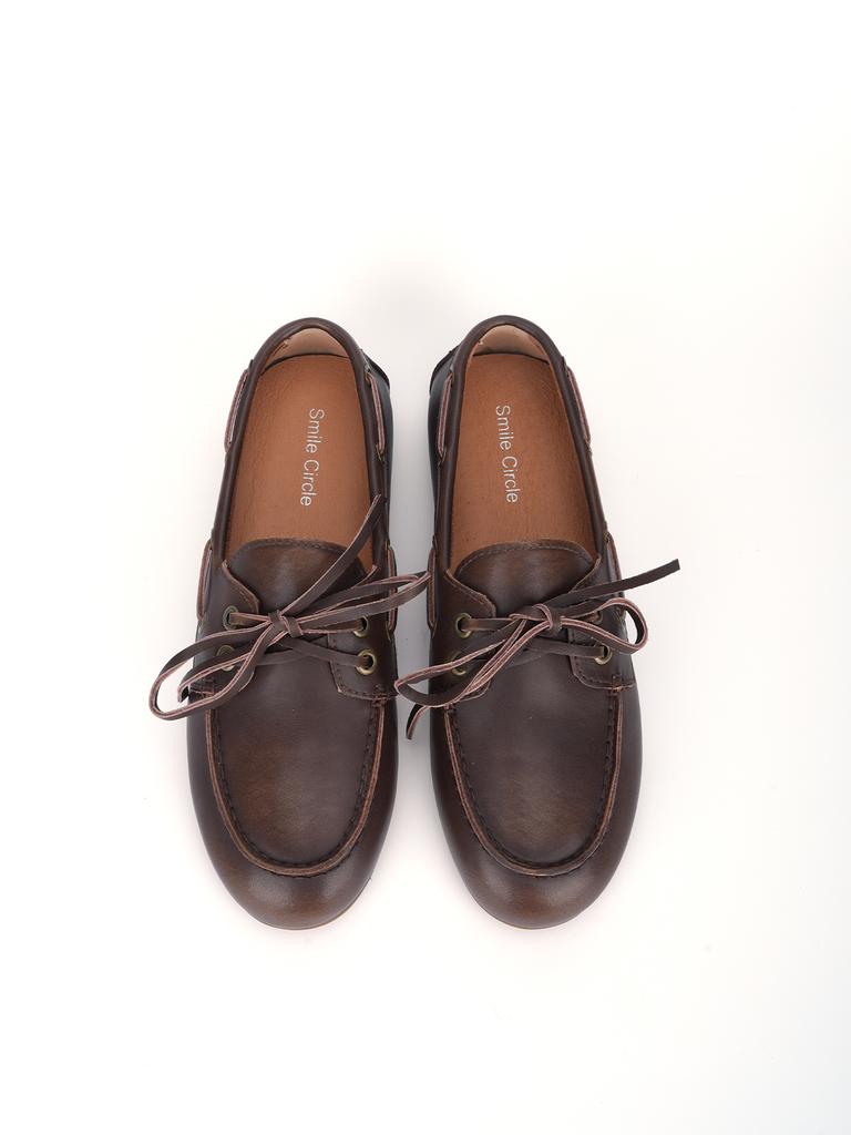 Women's Moccasins Casual Lace-Up Genuine Leather and Suede Loafers for Spring
