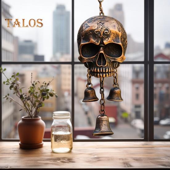 Gothic Schädel Windspiel Wetterfest Innen Außen Garten Terrasse Metall Vintage Schädel Hängende Windglocke Halloween Dekoration Ornament