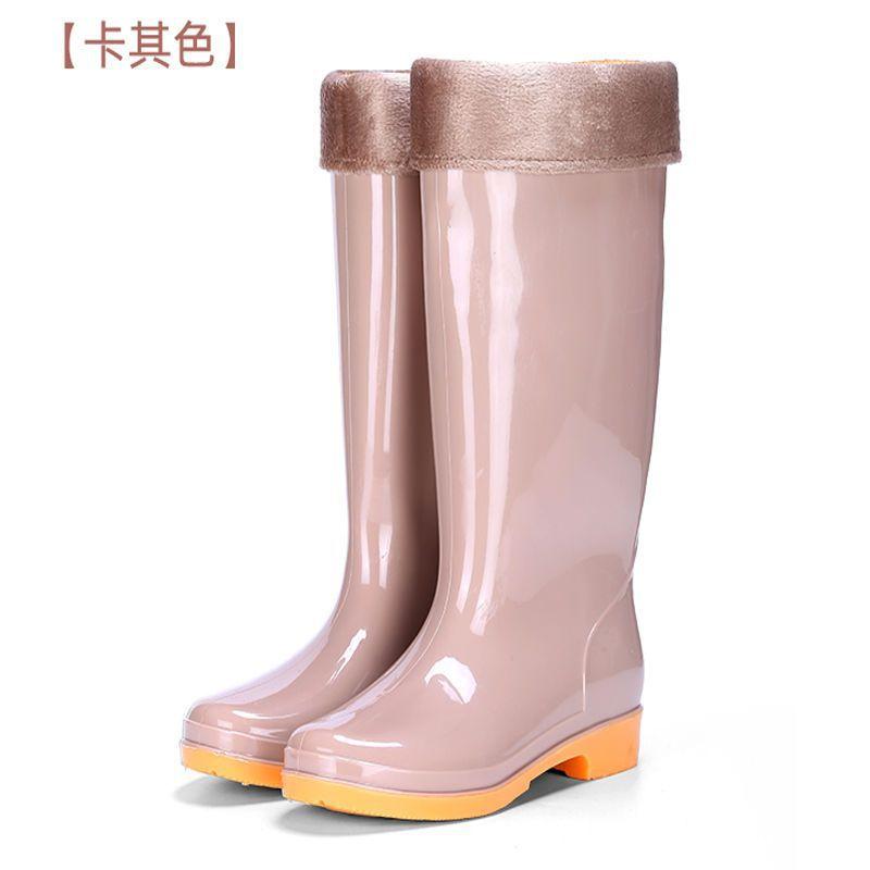 High tube rain shoes women's fashion outer wear non-slip and anti-platform rubber shoes adult long velvet soft-soled rain boots