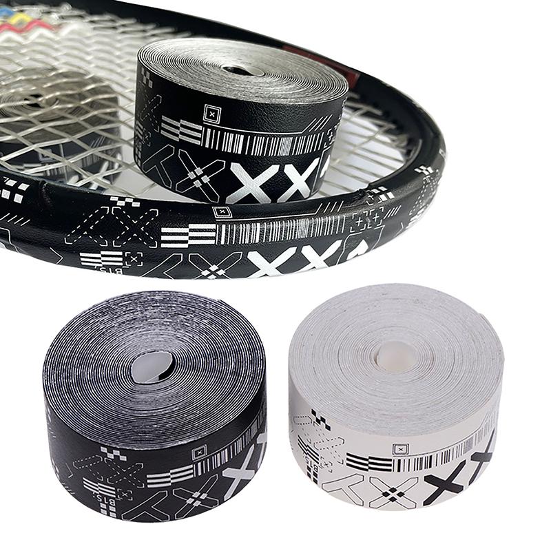 1Roll 500Cm Black White Print Tennis Racket Paddle Head Protection Tape Pu Stickers For Beach Pickleball Racket Sport Parts