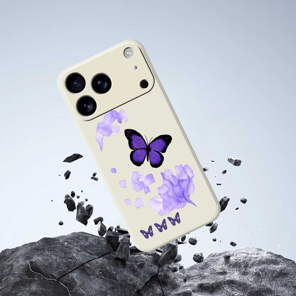 For iPhone 17 Pro Case Purple Butterfly Pattern Printing Straight Edge TPU Phone Back Cover