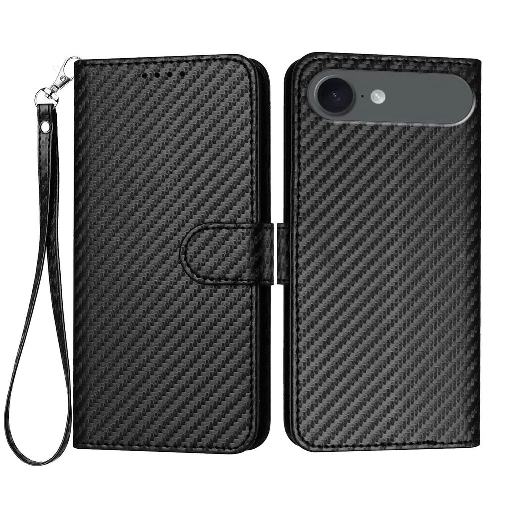 For iPhone Air Wallet Case with Strap Carbon Fiber Texture Leather Mobile Cover