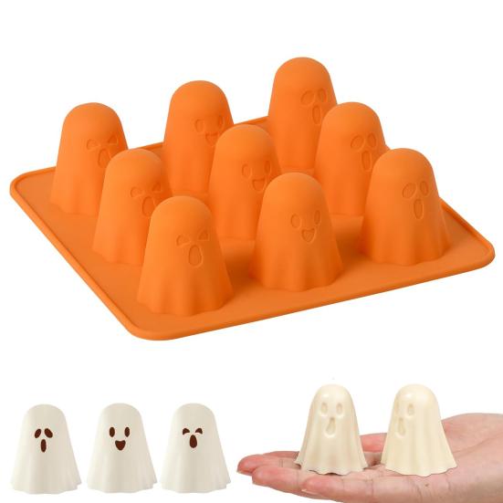Ghost Silicone Mold Set 3D Halloween Chocolate Mold Ice Cube Tray Heat Resistant Dessert Mold for Jelly Gummy Candy Pudding