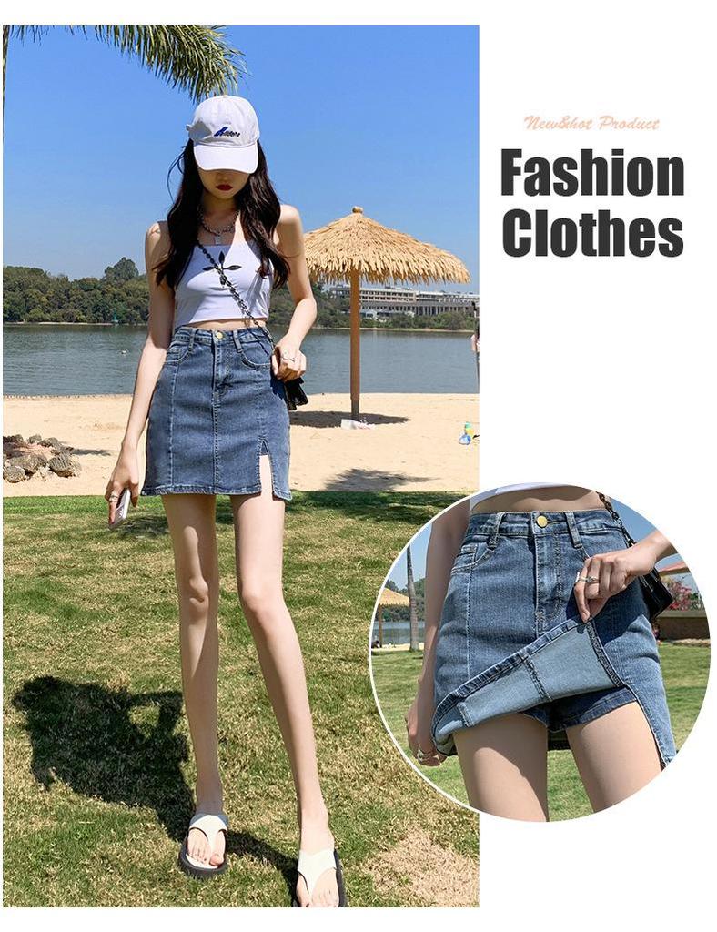 Damen High-Waist Denim Minirock - 2024 Sommer Schlankmachende A-Linie mit Elastischen Anti-Expositions-Shorts