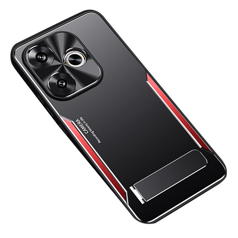 

For Xiaomi Redmi Turbo 3 5G/Poco F6 5G Cover Aluminum Alloy+TPU Phone Case with Kickstand Red