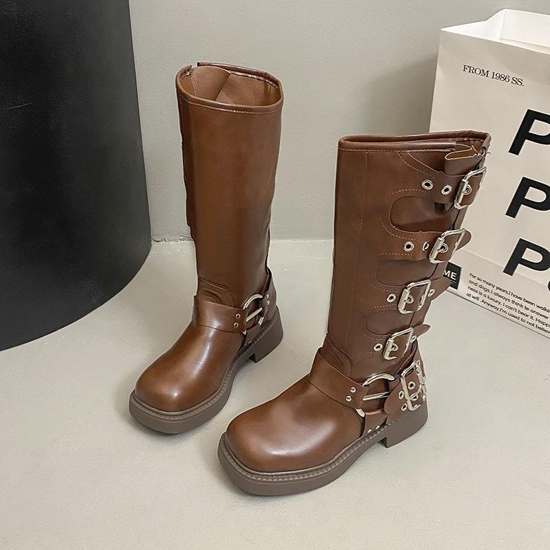 

Коричневые ботинки Мартин женские 2025 новые ретро маленькие ботинки западные кожаные туфли с юбкой пряжка-ремень рыцарские ботинки 40 коричневый