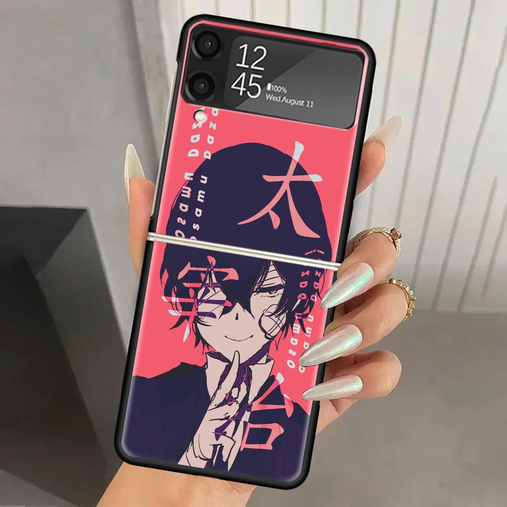 Bungo Stray Dogs Dazai Hard PC Phone Case For Samsung Galaxy Z Flip 6 5 4 3 Black Cover ZFlip6 Flip5 Flip4 5G Foldable Print Cas
