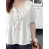 Plus Size Women Clothing [Popular Beautiful Shirt This Year] Chubby Girl Summer Lace Embroidered Hollow Slimming Short Sleeve Shirts