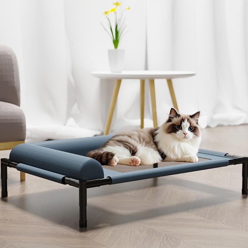 Breathable Raised Dog Bed Outdoor Cooling Pet Cot With L Shape Pillow Steel Frame Chew Resistant Washable For Medium Dog